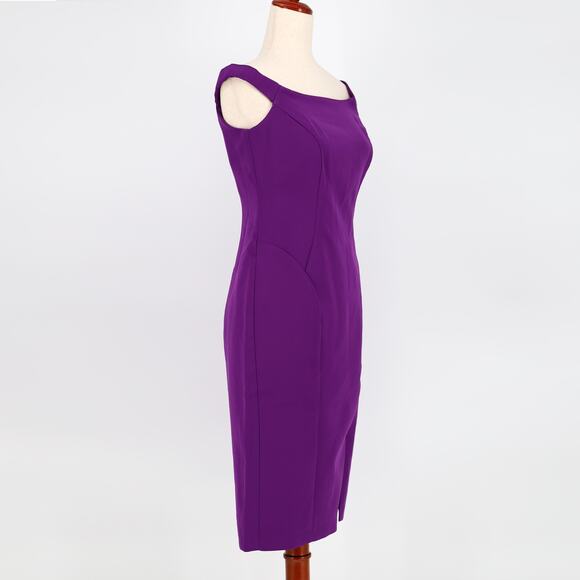 Marina Women Purple Off-The-Shoulder Shift Stretch Midi Cocktail Dress Size 4 - Picture 4 of 5